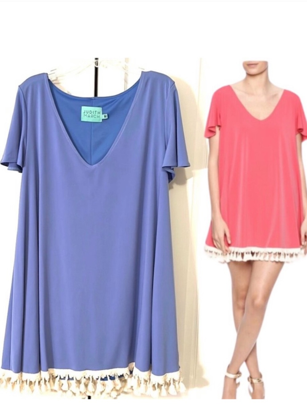 Judith March Blue Swing Dress with Tassel hem